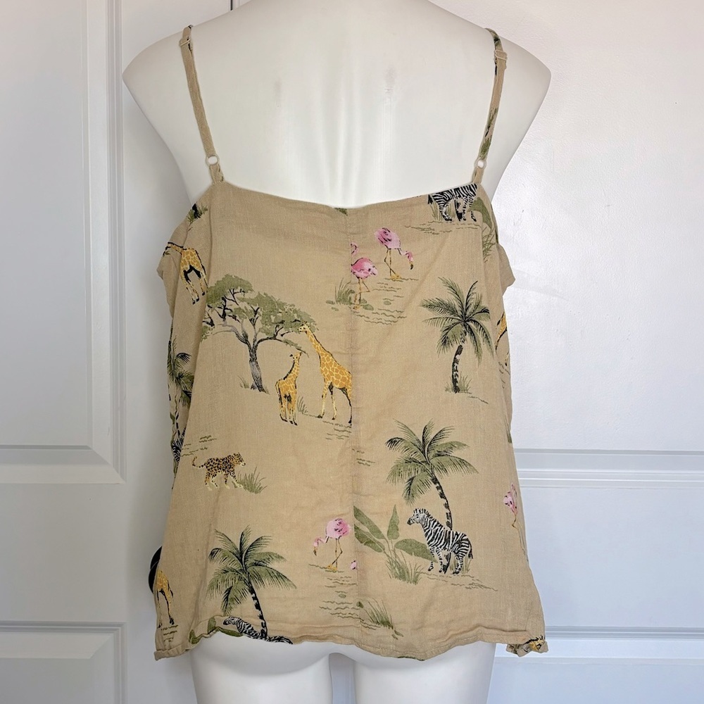 Old Navy Tan Linen Blend Safari Zoo Animal Cami Button Front Tank XL - Picture 3 of 7